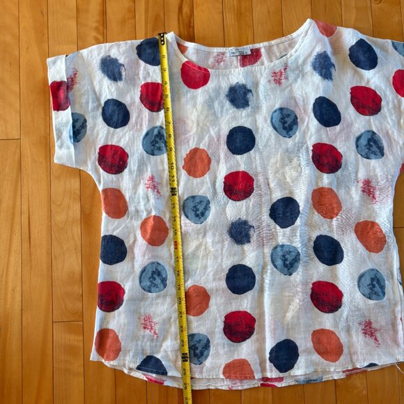 PURE VENICE 100% Linen T-shirt Polka Dot Colourful Size Small - Picture 7 of 10